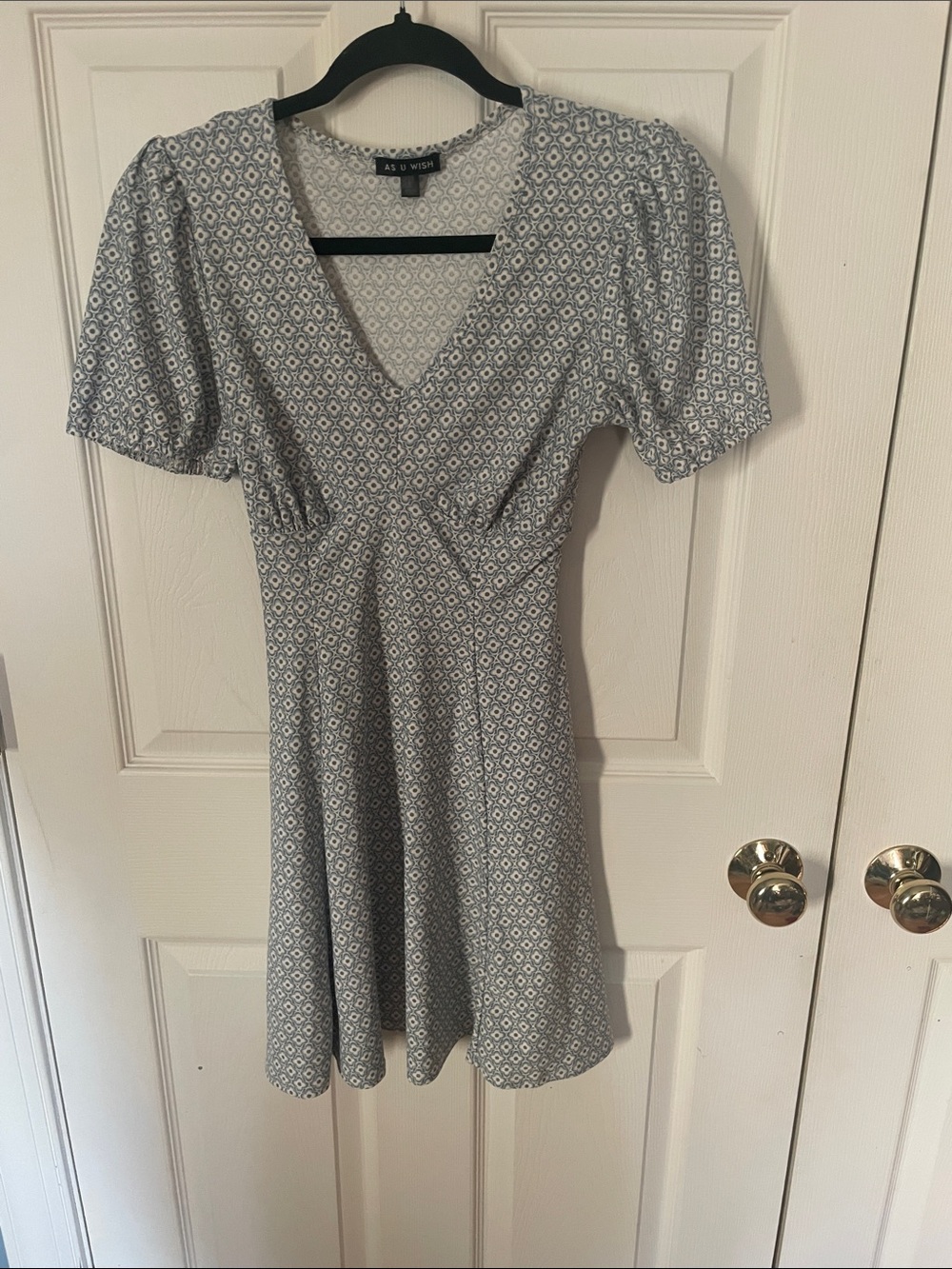 As U wish Light Blue Printed V-Neck Mini Dress small